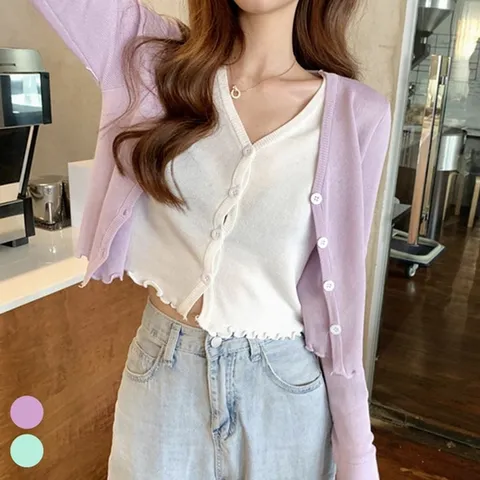 여성 화이트이너 레이어드st 투피스 러블리 숏 가디건