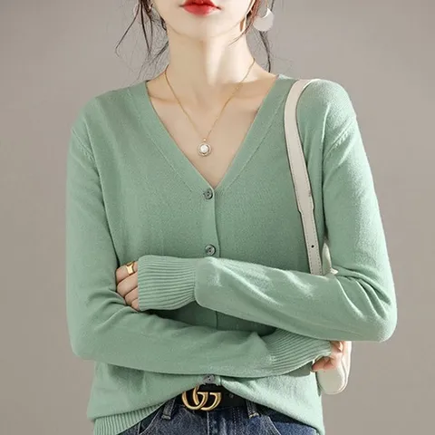 여성 브이넥가디건 캐주얼 심플한 가디건 봄 가을카디