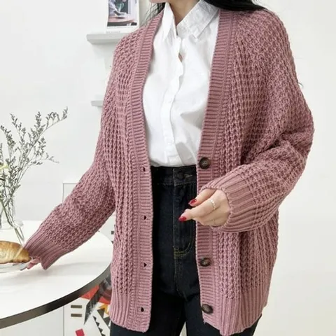 오버핏 여자 가디건 와플 가을 봄 여성 니트 가디건