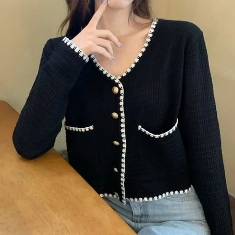 HH 가디건 B55 니트 금장 배색