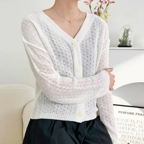 캐주얼 러블리 가디건 긴팔 데일리 학생 패턴 펀칭 패