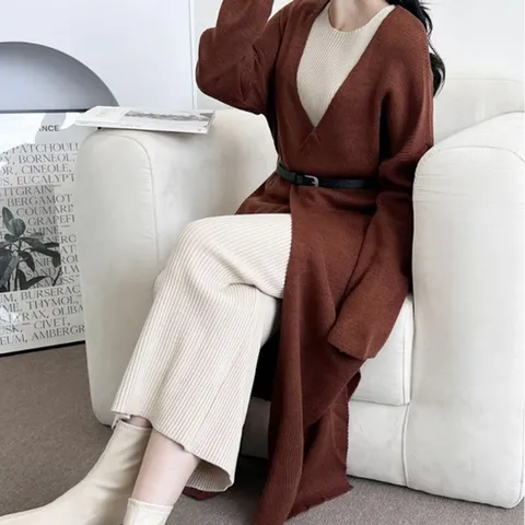 오픈 여성 니트 가디건 여자 원피스 롱 가디건 긴팔