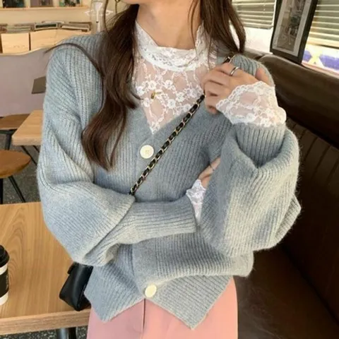 회색 기본 브이넥 간 카디건 아우터 가디건 간절기 V