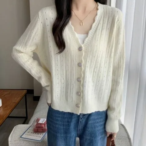 크롭 러블리 미니 셔츠 가을 브이넥 가디건 꾸안꾸스