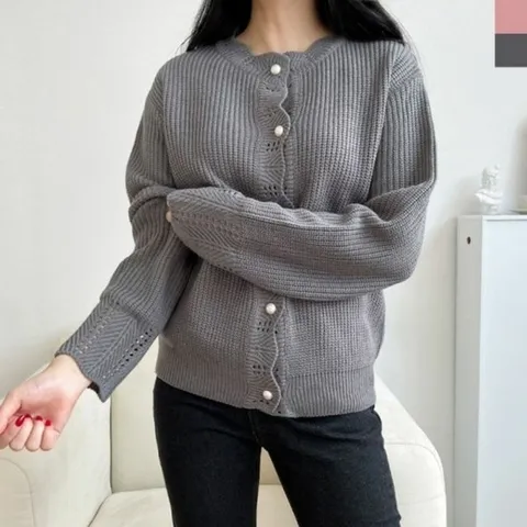 심플 진주 데일리 가디건 뽀얌라운드