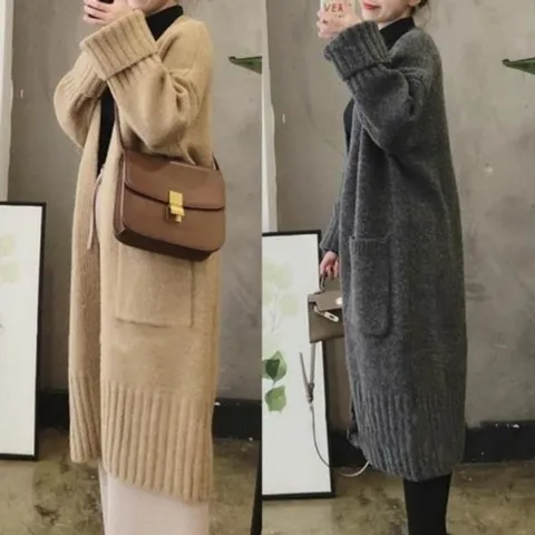 롱 포인트 주머니 롱가디건 양쪽 데일리 캐쥬얼 가디
