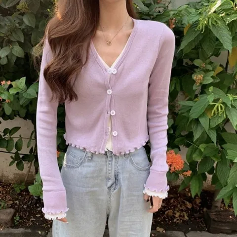 여성 프릴 여리여리 이너 가디건 크롭 가디건 세트
