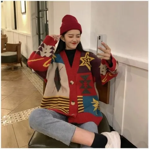 레드 유니크가디건 블루 유니크 패턴 가디건