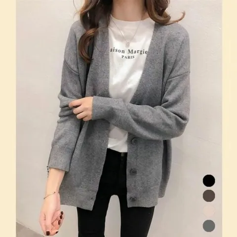 심플 브이넥 니트가디건 오피스룩 칼라 기본 베이직