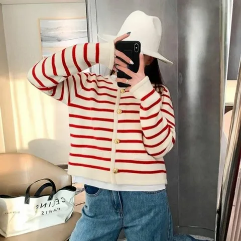 데일리 봄 가을 여유 스트라이프 핏 가디건코디 가디