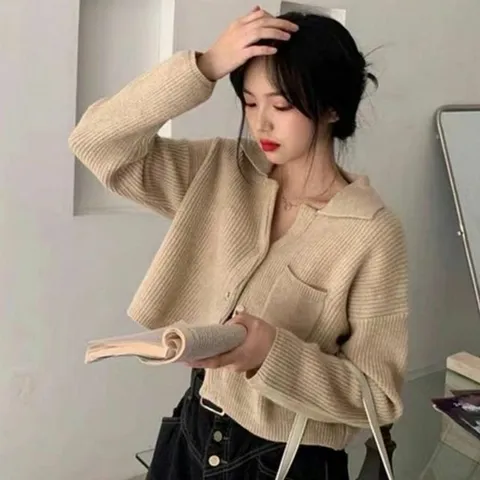 베이직가디건 큐티가디건 포켓 니트 크롭 싱글 가디건
