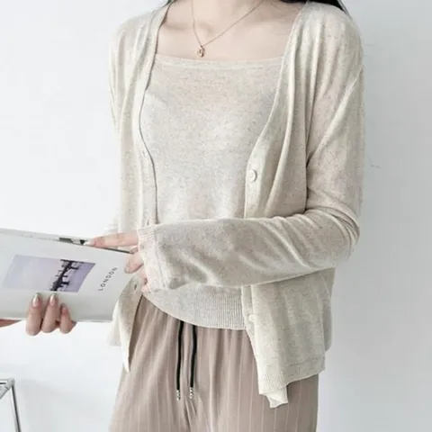 세트 포인트 나시 캐주얼 러블리 데일리 가디건 패턴