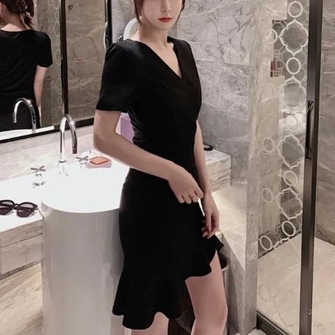 여성 여름 미니 언발 트임 미니 원피스 코디