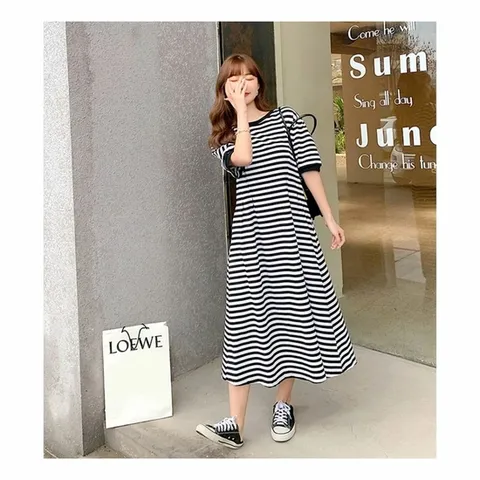 여자 데일리 편한 스트라이프 루즈핏 가로줄 원피스