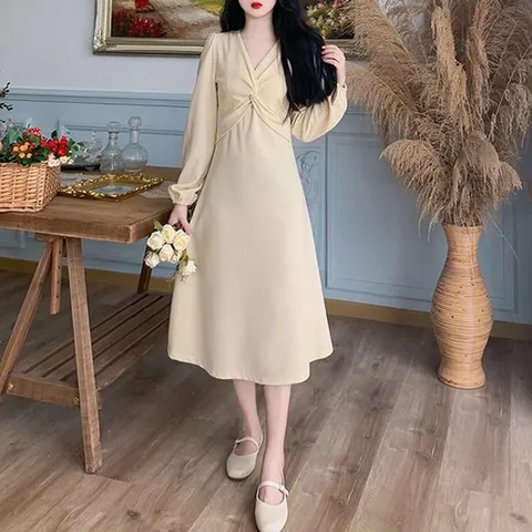여성 베이직 데일리 2컬러 A라인 무지 롱원피스