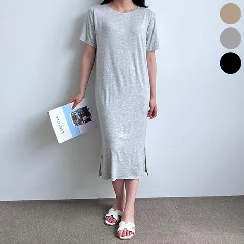 여자 옆트임 시원한 반팔 롱 원피스 홈웨어 외출 패션