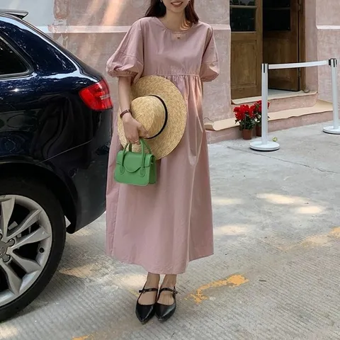 군살커버 데이트룩 여성 데일리 퍼프소매 원피스