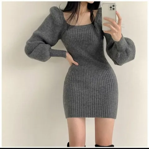 U넥 블랙 미니 원피스 니트원피스 그레이