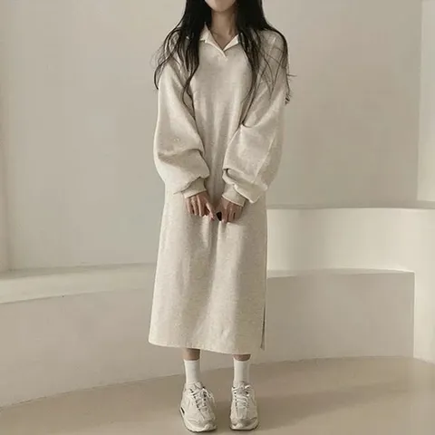 여성 기모안감 따뜻 패션 오버핏 롱 원피스