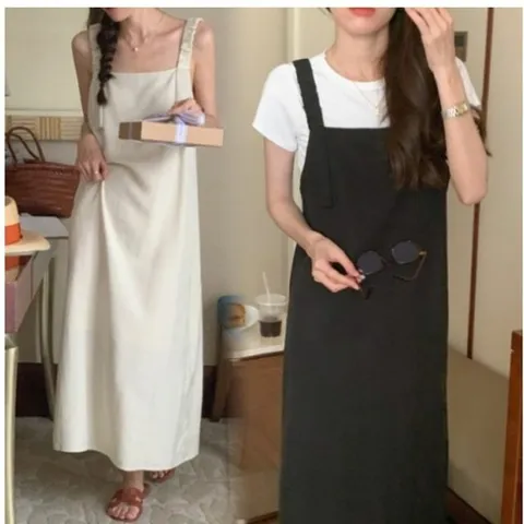 나시 밴딩 블랙 롱원피스 밴딩나시 아이보리