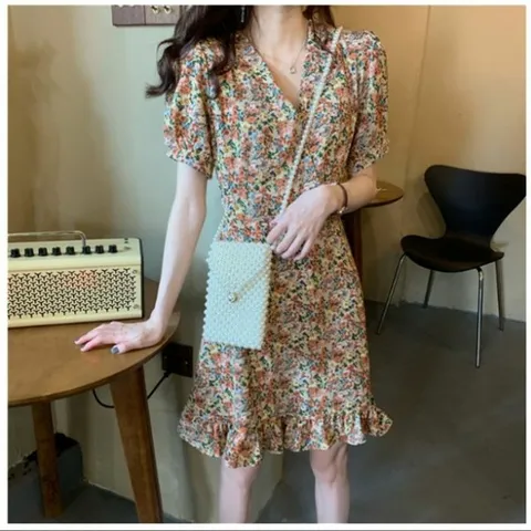 프릴 플라워원피스 원피스 브이넥 플라워 브이넥원피
