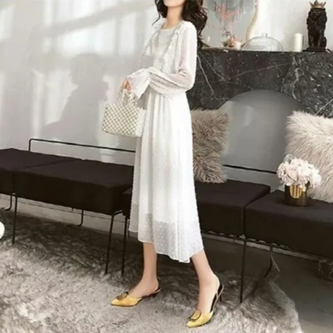 롱원피스 데일리룩 프릴 레이스 원피스 러블리한 롱