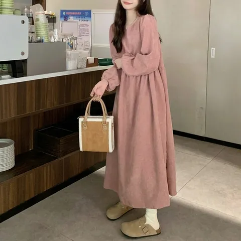 여성 코듀로이 따듯한 감성 A라인 소매 밴딩 원피스