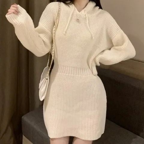 메이비굿 여자원피스추천 후드 니트 원피스 골지 미니