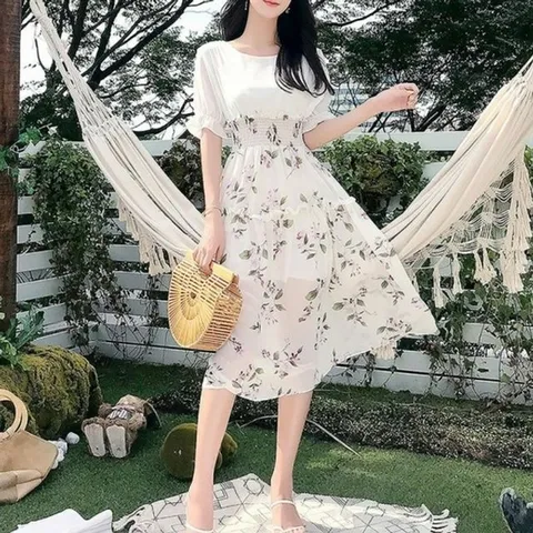 청순한 원피스 플라워 데이트룩 A라인 청순 프릴 봄원