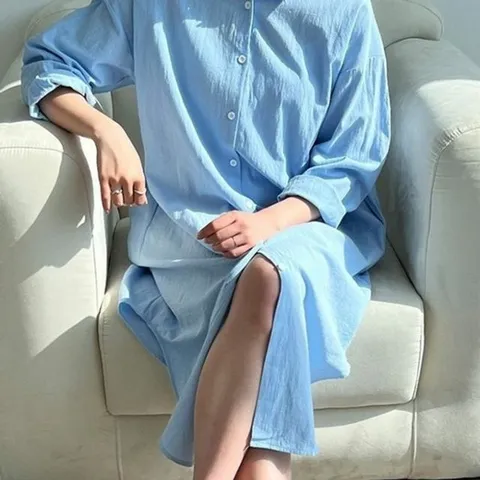 ST230347 원피스 무지 롱셔츠 카라 롱원피스 치마 스