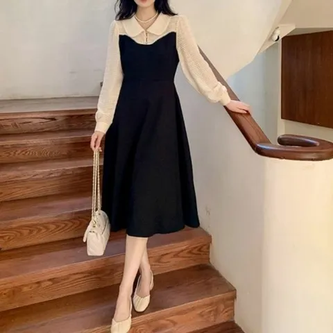 앞 블랙 디자인 니트원피스 미니원피스 레이어드 주얼