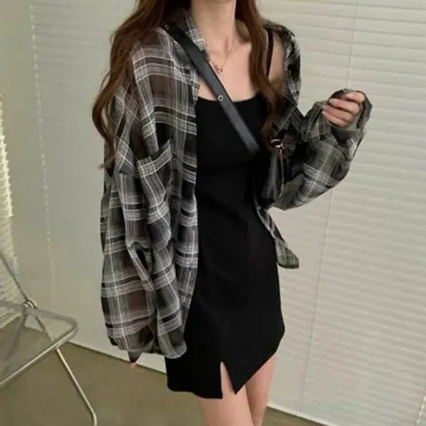 세트 나시 루즈핏 체크 원피스 여자데일리룩 캐주얼