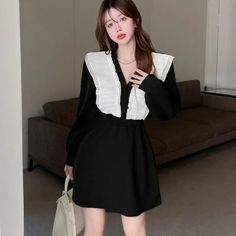 미니 허리밴딩 라인 프릴 원피스 봄 간절기 미니원피