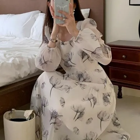 A라인 꽃무늬 스퀘어넥 플라워원피스 프린팅 캉캉 여