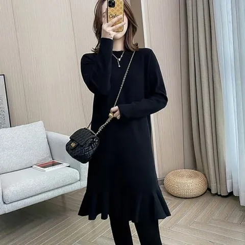 미니 베이직 블랙 니트 라운드원피스 베이직원피스 라