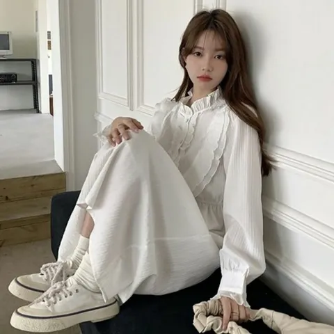 플리츠 원피스 미디 청순한 디테일 잔잔한 레이스원피