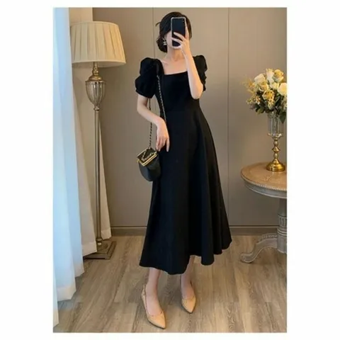 돌잔치원피스 원피스 롱 여자원피스 벌룬 소매 블랙