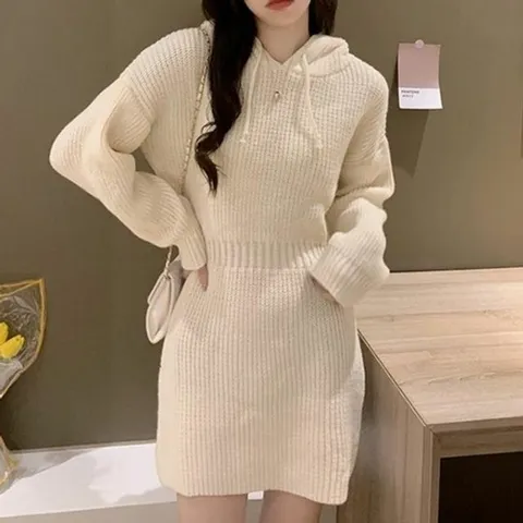 원피스 골지 니트 캐주얼 미니원피스 미니 데일리 후