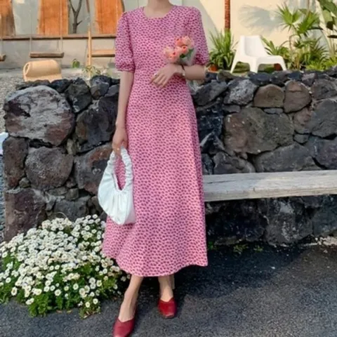 A라인 바캉스룩 여름원피스 포인트 롱원피스 나비패턴