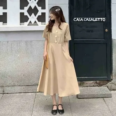 롱원피스 베이직 브이넥 여리여리한 데이트코디 플레
