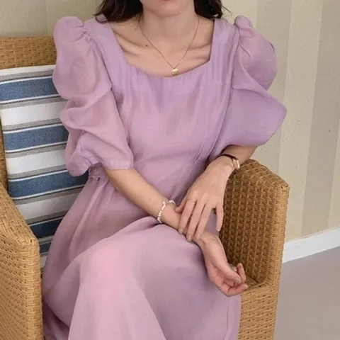 미니원피스 여름 스퀘어넥 숄더 원피스 미니 퍼프 롱