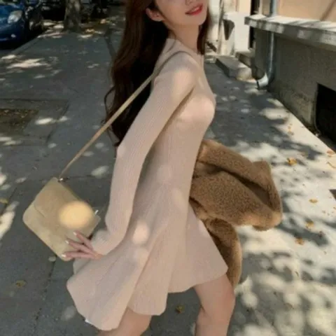 원피스 니트 플레어 플레어원피스 롱원피스 미니 넥라
