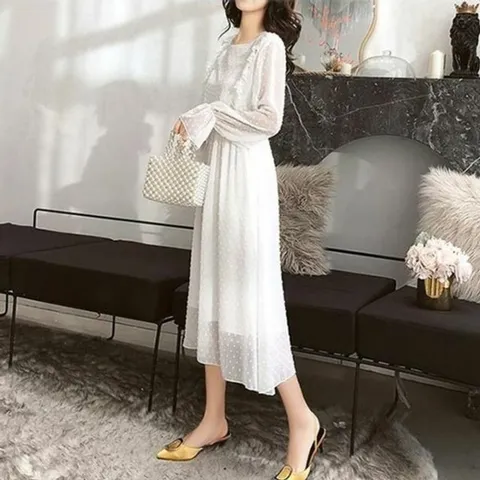 프릴 미니원피스 웨스트 하이 청순 원피스 시스루 밴