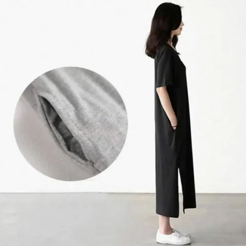 롱 롱원피스 절개원피스 반팔 마담의류 브이넥 원피스