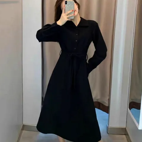 끈 여성 긴팔 허리 원피스 카라원피스 매듭 느낌