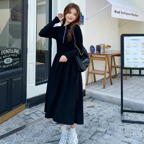 롱 미니원피스 원피스 올블랙 A라인 스타일 여자원피