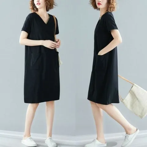 반팔원피스 무지브이넥원피스 760 데일리원피스 미디