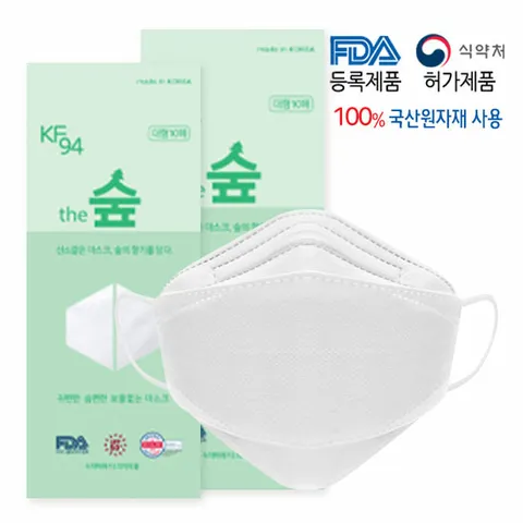 더숲 KF94 귀가 편한 마스크 화이트 대형100매 / 4중 국산원자재 국내생산