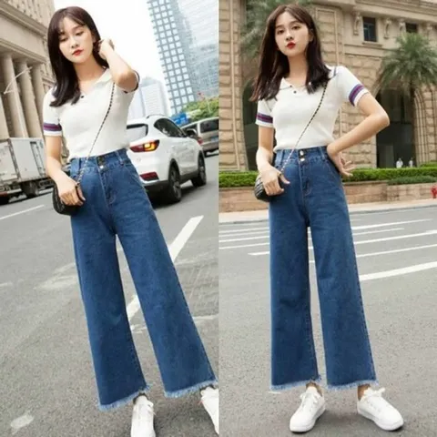 데님바지 여자통바지 진청 쓰리버튼 여성통바지 기본