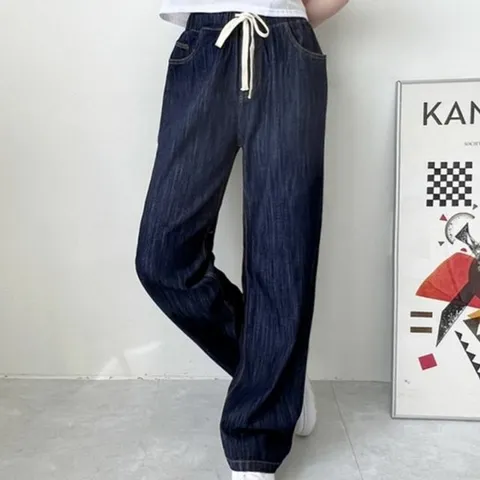 린넨 데님 여자 여름 여성 진 밴딩 바지 청바지